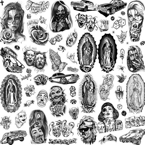 TASROI 6 Sheets Large Chicano Temporary Tattoos For Men Women Adult ...