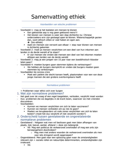 Samenvatting Ethiek 2020 2021 Ethiek UCLL Studocu