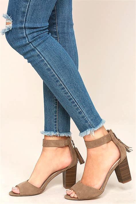 Chic Taupe Heels Vegan Suede Heels Ankle Strap Heels 26 00 Lulus