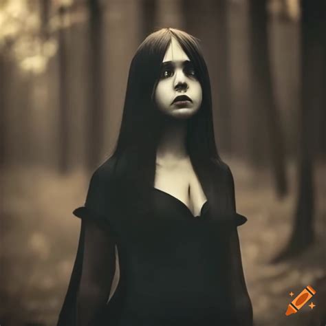 Black Haired Girl In A Spooky Forest On Craiyon