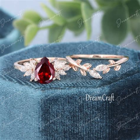 Garnet Engagement Ring Set Etsy