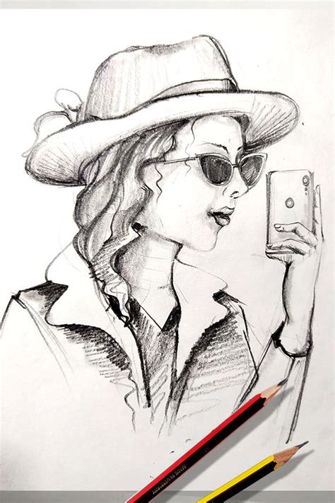 How To Draw A Selfie Girl Drawing For Beginners Step By Step Pencil