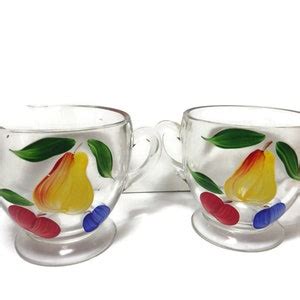 Vintage Gay Fad Hand Painted Glass Creamer Sugar Set Pear Plum Apple Etsy