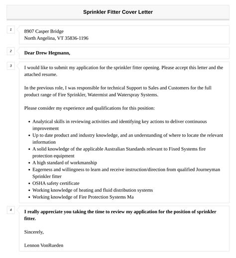 Sprinkler Fitter Cover Letter Velvet Jobs