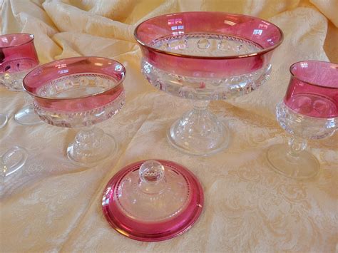 Indiana Glass Kings Crown Ruby Red Thumbprint Set Ebay