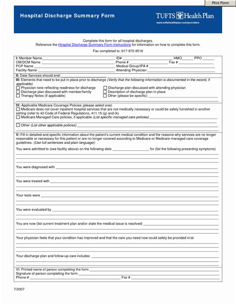 30 Printable Hospital Discharge Papers | Example Document Template