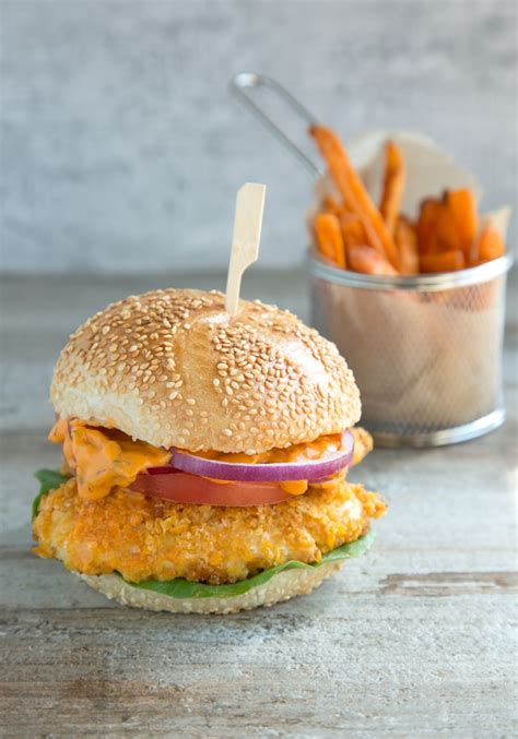 Oven Fried Chicken Burger With Spicy Mayo The Petite Cook