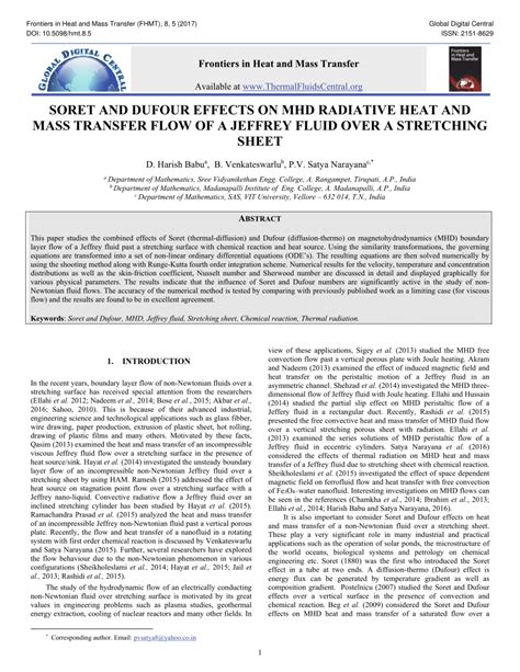 Pdf Soret And Dufour Effects On Mhd Radiative Heat And Mass Transfer