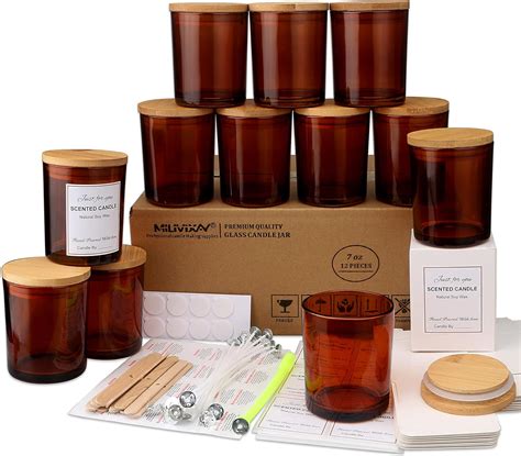 Amazon MILIVIXAY 12 Pack 7 OZ Amber Glass Candle Jars With Lids