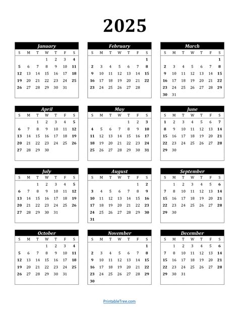 Printable Calendar 2025 One Page With Holidays Single Page 2025 Yearly Blank Pdf Templates