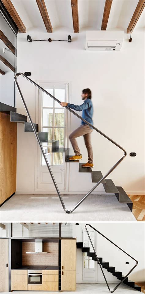 a man walking up some stairs in a house