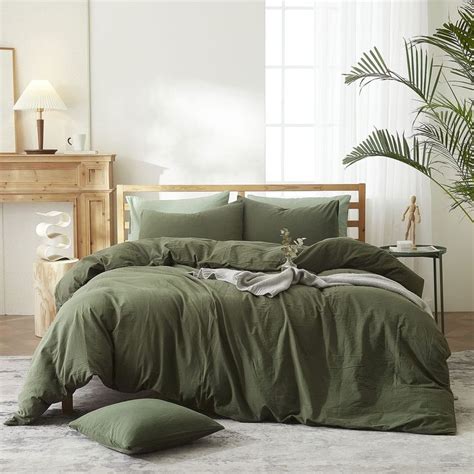 Amwan Army Green Bedding Sets Queen Size Dark Green Duvet Cover