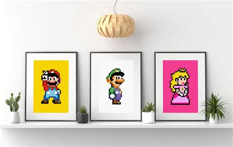 Super Mario, Luigi & Princess Peach A4 Set of 3 Poster Prints, Triple of Prints, 3 Piece Wall ...