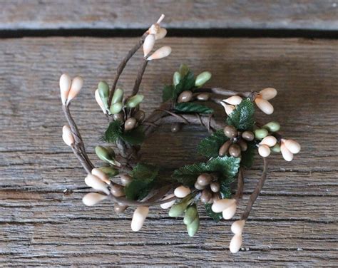 1 Inch Pip Berry Candle Rings Set Of 4 Brown Sage Green And Cream Taper Candle Ring Primitive