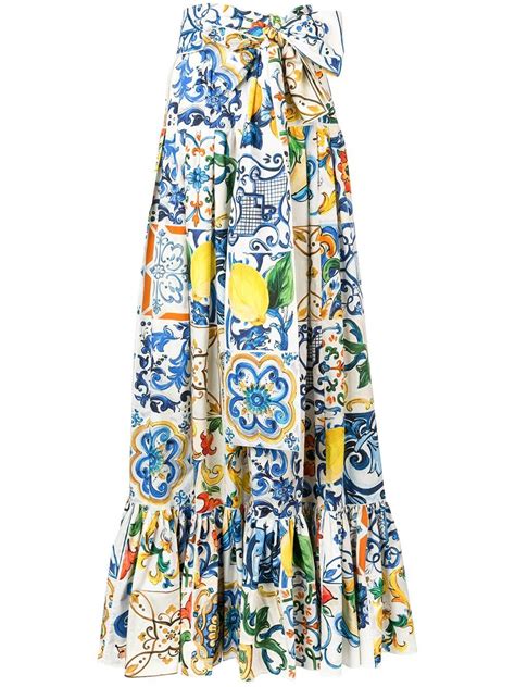 Dolce And Gabbana Majolica Print Maxi Skirt Printed Maxi Skirts Womens