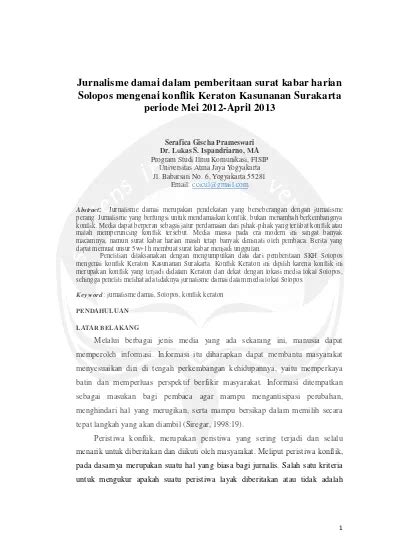 Jurnalisme Damai Dalam Pemberitaan Surat Kabar Harian Solopos Mengenai