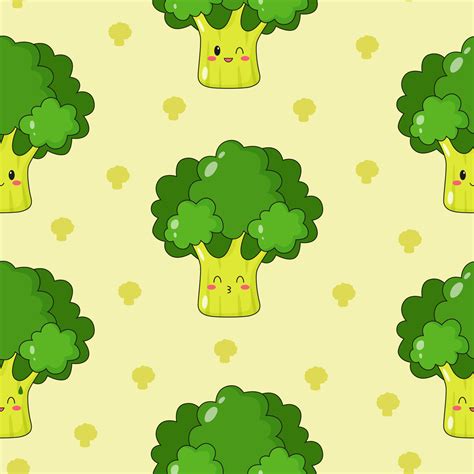 Patr N Sin Fisuras De Br Coli Kawaii Lindo Estampado Vegetal Con