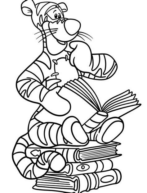 Coloriage Tigrou aime la lecture dessin gratuit à imprimer