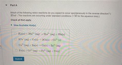 Solved Part A Which of the following redox reactions do you | Chegg.com 