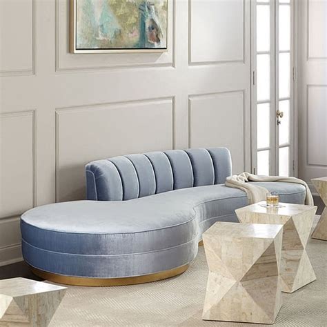 Modern Blue Velvet Upholstered Sofa Tufted Curved Sofa Armless Circular