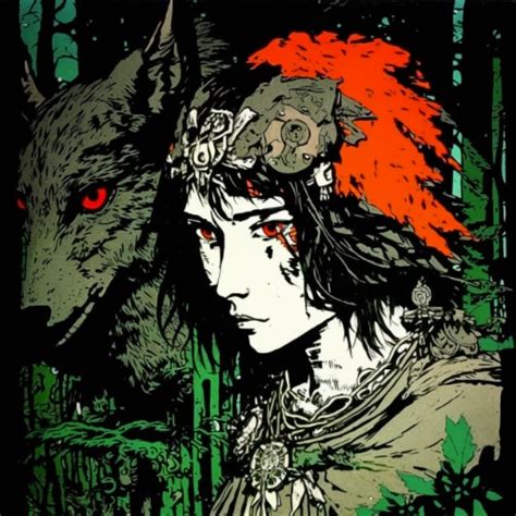 Princess Mononoke in the Art Style of Mamoru Hosoda