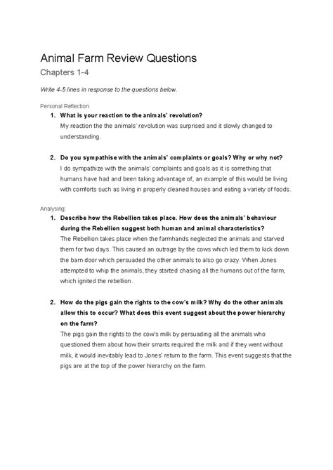 Animal Farm Review Questions - Animal Farm Review Questions Chapters 1