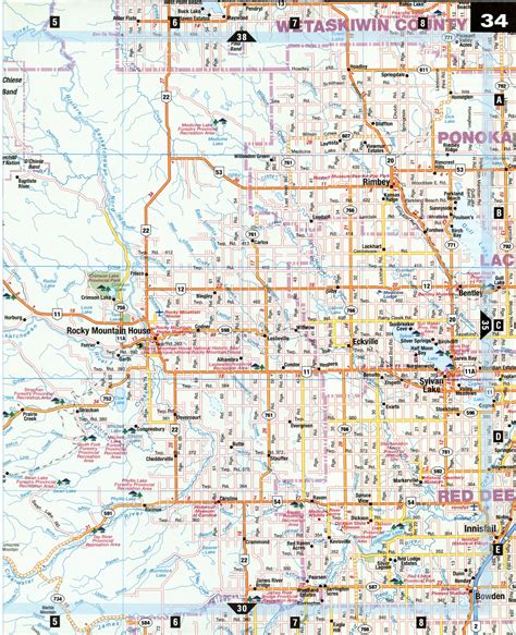 Road map Rocky Mountain House surrounding area (Alberta, Canada)