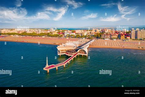 Empty Beaches At Early Auguast Morning Impressive Summer Cityscape Of