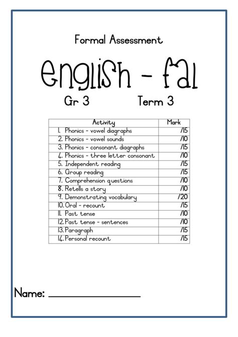 Enlish FAL Formal Assessment Term 3 Gr 3 2019 Teacha