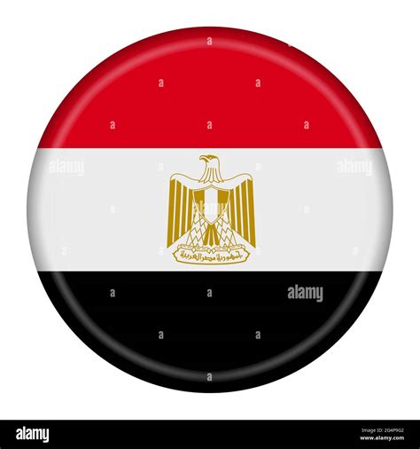 Egypt Flag Button 3d Illustration With Clipping Path Red White Black Eagle Of Saladin Stock