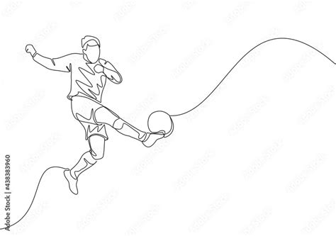 One Single Line Drawing Of Young Talented Football Player Win The Ball