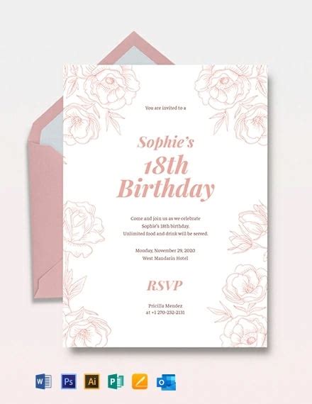 18th Birthday Invitation Template Download In Word Illustrator Psd