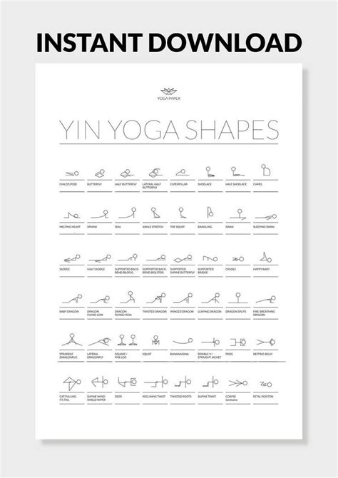 48 Yin Yoga Postures Printable Pdf Yin Yoga Poster With Etsy Yin