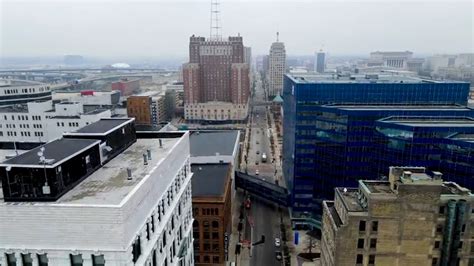 Downtown Milwaukee seen from a drone camera