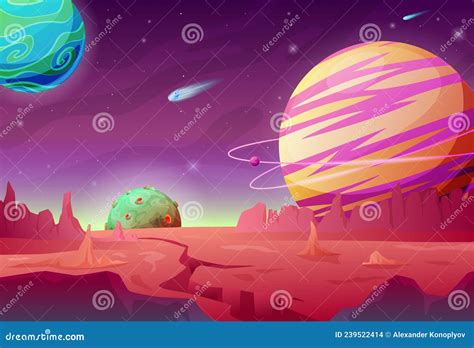 Fantasía Enorme Planeta Futurista 3d Ilustración Vectorial De Paisaje Superficie Espacial