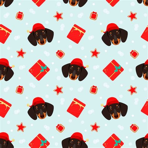 Premium Vector Seamless Pattern With Christmas Dachshunds Cute Dogs