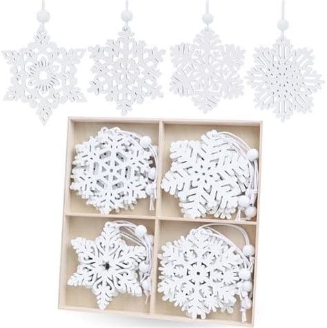 Gsd 30pcs Wooden Snowflakes Ornaments Rustic Hanging Wood