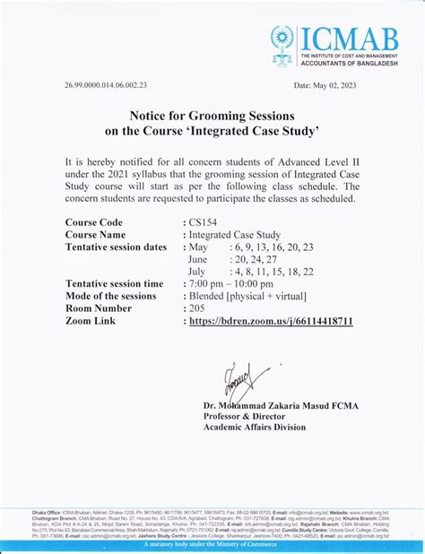 Notice For Grooming Sessions On The Course Integrated Case Study