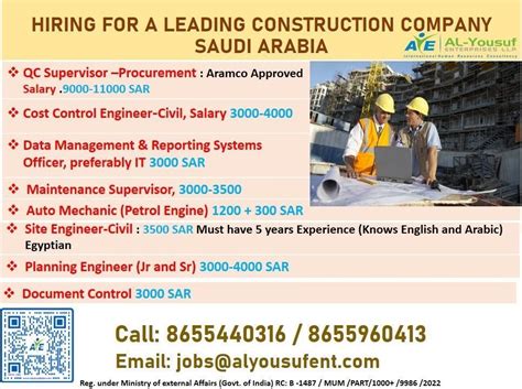 Job Openings For A Leading Construction Company In Saudi Arabia