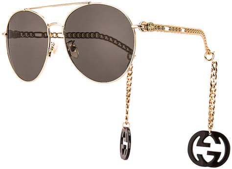 Gucci Chain Aviator Sunglasses In Shiny Black And Grey Fwrd Shopstyle