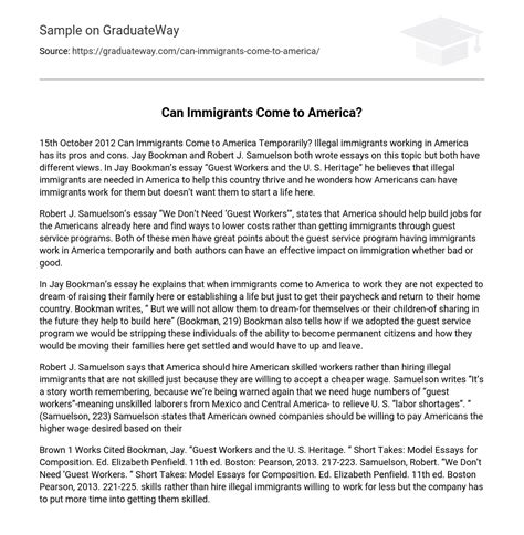 Can Immigrants Come To America Essay Example Graduateway