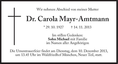 Traueranzeigen Von Carola Mayr Amtmann Sz Gedenken De