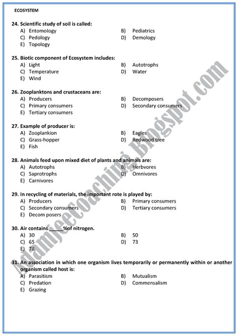 Adamjee Coaching Biology Mcqs Xii Ecosystem Mcqs