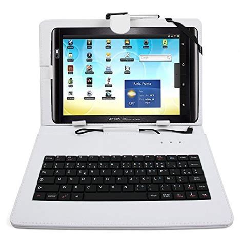 Duragadget French Azerty White Faux Leather Case Cover With Micro Usb