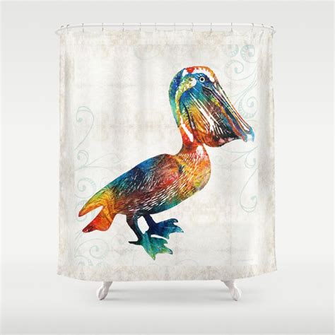 Colorful Pelican Art 2 By Sharon Cummings Shower Curtain By Sharon