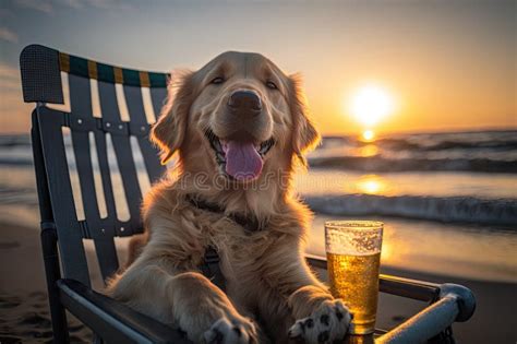 Recuperador Dorado Relajante En Estilo En Silla De Playa Con Bebida Y