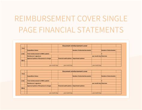 Reimbursement Cover Single Page Financial Statements Excel Template And