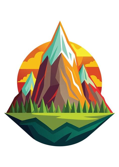 Adventures mountain drawing with river Abstract minimal flat art ...