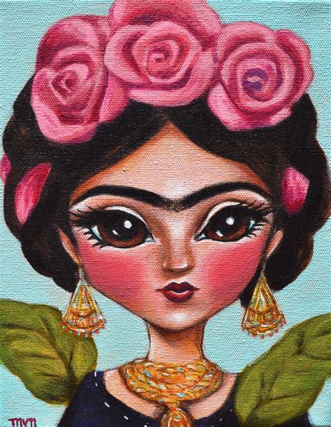 Frida With Roses Frida Kahlo Inspired Portrait Whimsical Etsy Frida