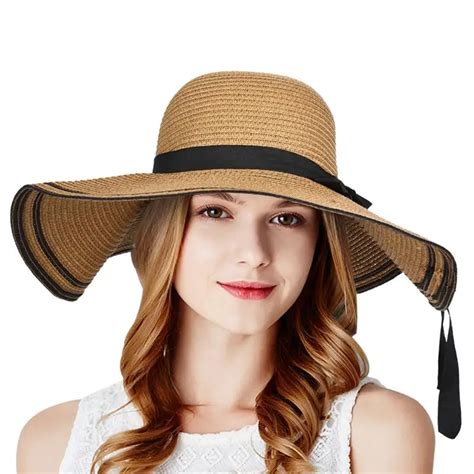 Women Straw Sun Hat Trendy Wide Brim Hat Foldable Floppy Sunhat